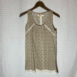 Axyeh 100% Cotton Sleeveless Floral Beige Tank Top Blouse Women's Size S